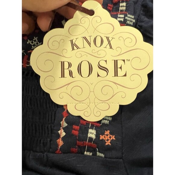 Knox Rose Peasant Blouse Embroidered Short Sleeve Dark Blue Size XS Hippie NWT - Picture 8 of 13
